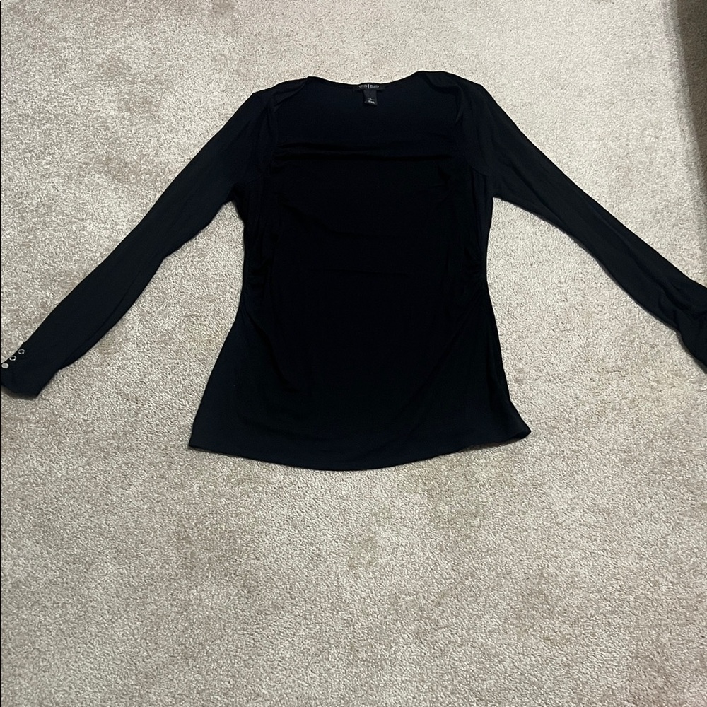 White House Black Market Black Long-Sleeve Scoop Neck Top
